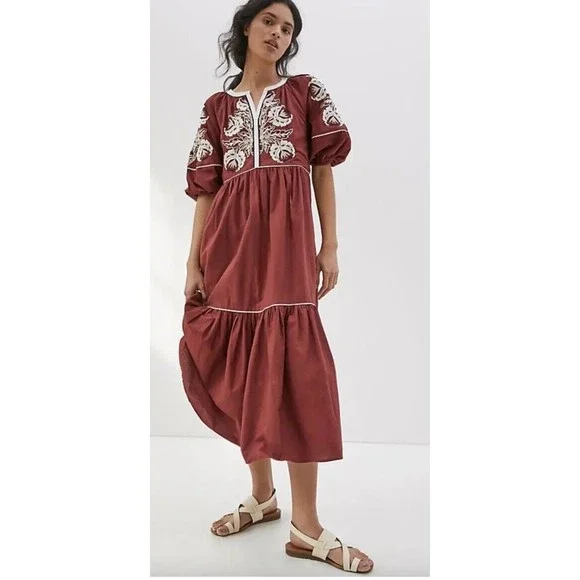 anthropologie red embroidered dress Anthropologie Josephine Embroidered Dress by Akemi + Kin Women's Smal – Bad  Dogs Sales main image 1